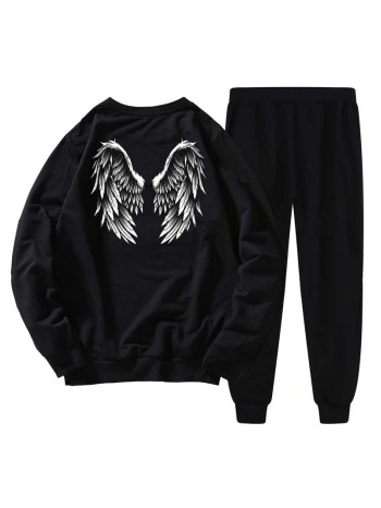 Men Wing Print Sweatshirt & Pants