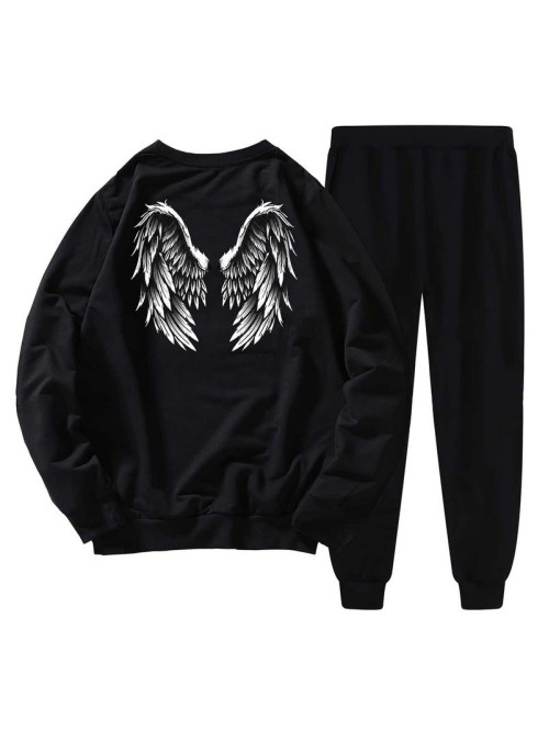 Men Wing Print Sweatshirt & Pants