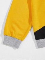 Men Color-block Sweatshirt & Drawstring Waist Sweatpants