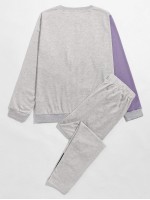 Men Color-block Sweatshirt & Drawstring Waist Sweatpants