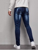 Men Ripped Zipper Fly Tapered Jeans