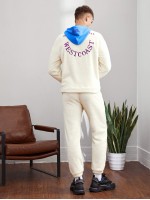 Men Drop Shoulder Embroidery Letter Teddy Contrast Hoodie & Pants Set