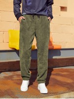 Men Drawstring Waist Corduroy Pants