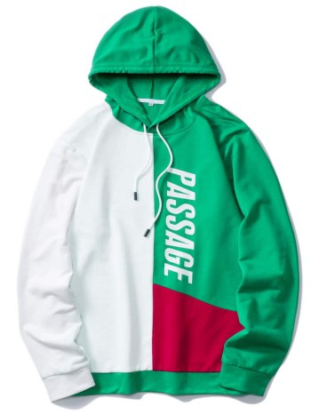 Men Colorblock Letter Graphic Drawstring Hoodie