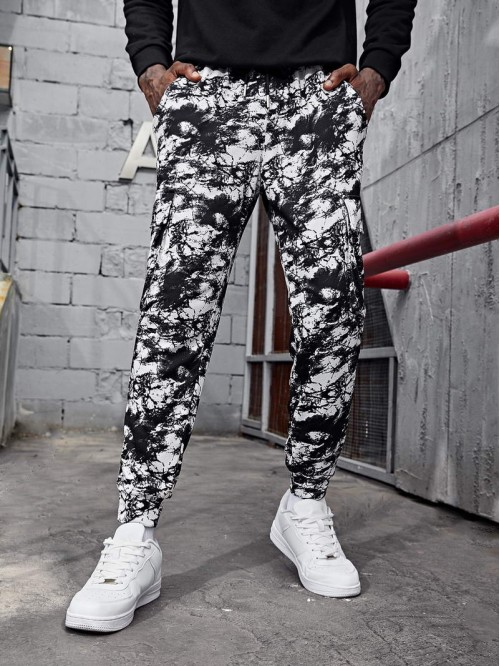 Men Tie Dye Drawstring Cargo Pants