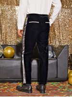 Men Contrast Sideseam Slant Pocket Velvet Pants