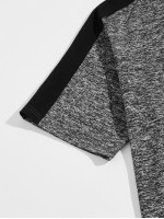 Men Contrast Panel Marled Top & Sweatpants Set