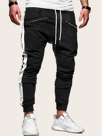 Men Side Stripe Drawstring Waist Joggers