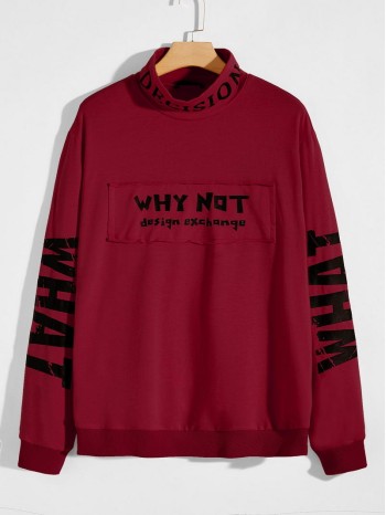 Men Slogan Graphic Mock Neck Pullover