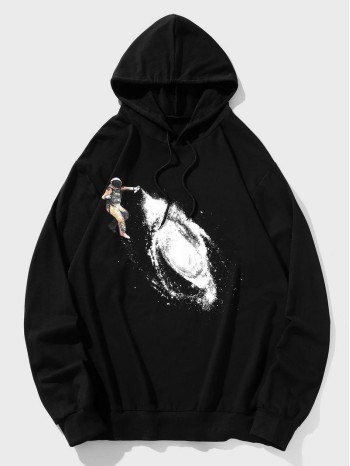 Men Astronaut And Galaxy Print Drawstring Hoodie