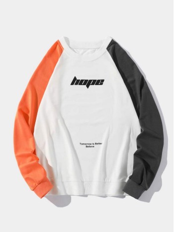 Men Colorblock Slogan Graphic Sweatshirt