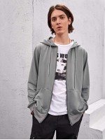 Men Zip Up Drawstring Hoodie