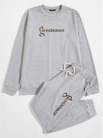 Men Letter Graphic Pullover & Drawstring Sweatpants Set