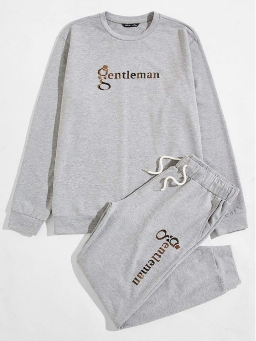 Men Letter Graphic Pullover & Drawstring Sweatpants Set