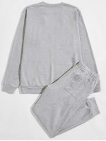 Men Letter Graphic Pullover & Drawstring Sweatpants Set