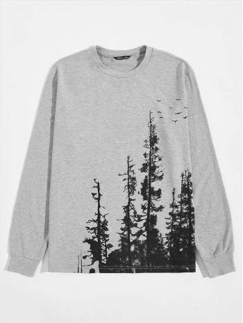 Men Tree Print Pullover