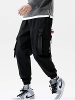 Men Buckle Strap Side Flap Pocket Cargo Pants