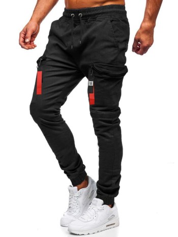 Men Tape Zip Drawstring Waist Pants