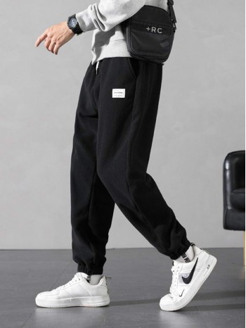 Men Letter Patched Fleece Pants