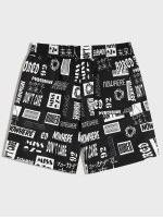 Men Slant Pocket Allover Letter Graphic Shorts