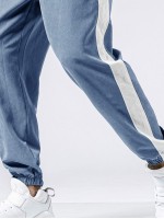 Men Contrast Panel Letter Graphic Drawstring Pants