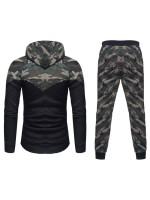 Men Camo Print Zip Up Drawstring Hoodie & Sweatpants