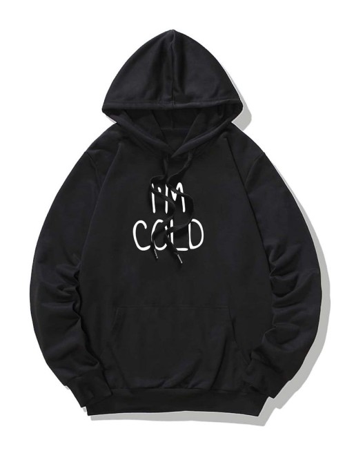 Men Slogan Graphic Kangaroo Pocket Drawstring Hoodie