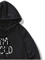 Men Slogan Graphic Kangaroo Pocket Drawstring Hoodie