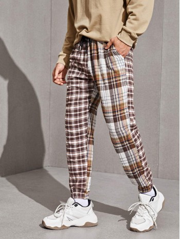 Men Slant Pocket Plaid Pants