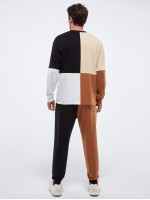 Men Contrast Panel Pullover & Sweatpants Set