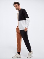 Men Contrast Panel Pullover & Sweatpants Set