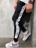 Men Contrast Panel Letter Graphic Sweatpants