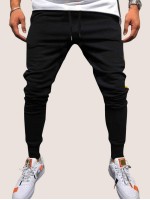 Men Contrast Panel Letter Print Sweatpants