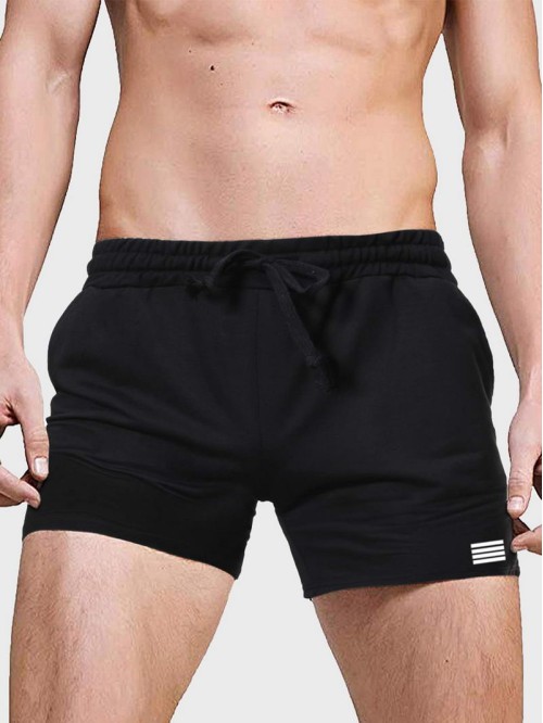 Men Stripe Print Drawstring Athletic Shorts