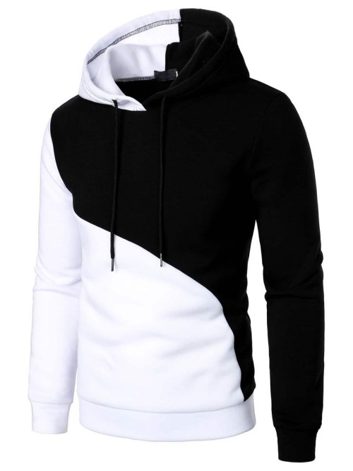 Men Two Tone Drawstring Hoodie