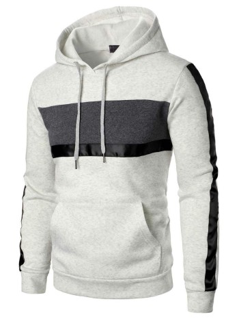 Men Contrast Panel Kangaroo Pocket Drawstring Hoodie