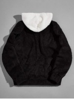 Men Contrast Panel Teddy Hoodie