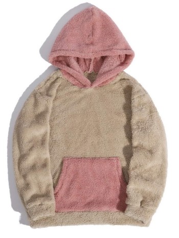 Men Contrast Panel Teddy Hoodie