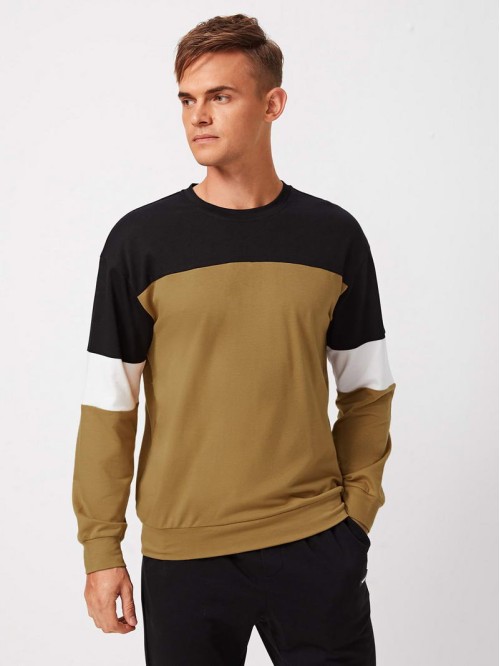 Men Drop Shoulder Colorblock Pullover