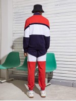 Men Color Block Zip Up Jacket & Sweatpants Set