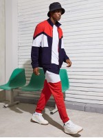 Men Color Block Zip Up Jacket & Sweatpants Set