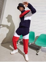 Men Color Block Zip Up Jacket & Sweatpants Set