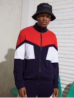 Men Color Block Zip Up Jacket & Sweatpants Set