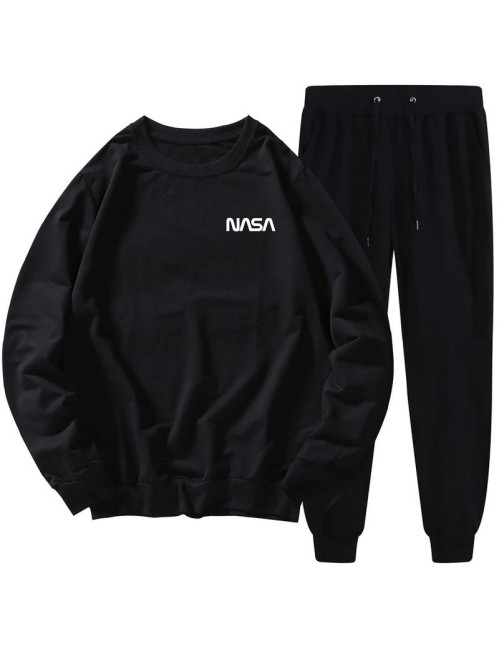 Men Letter & Galaxy Print Sweatshirt & Sweatpants