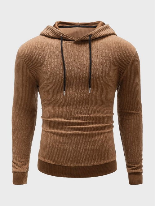 Men Solid Drawstring Hooded Sweatshirt