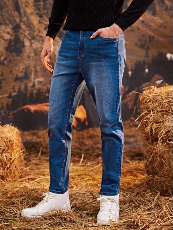 Men Cat Whisker Straight Leg Jeans