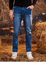 Men Cat Whisker Straight Leg Jeans