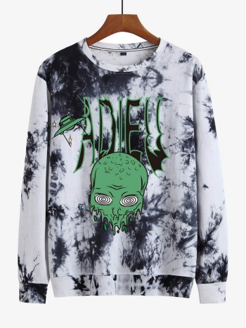 Men Tie Dye And Cartoon Graphic Sweatshirt