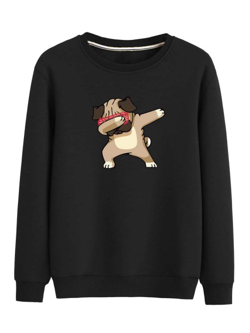 Men Cartoon Pug Print Sweatshirt