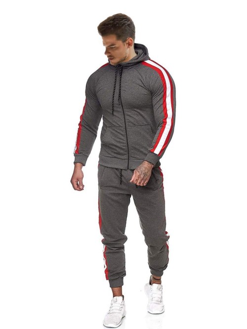 Men Striped Zip Up Hoodie & Sweatpants